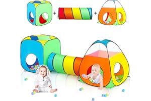 Sanobear Kids Play Tent with Ball Pit+Crawl Tunnel+Castle Tent, Pop Up Toddlers Playhouse for Boys and Girls Gift, Collapsible Children Play Tent Toy Indoor and Outdoor Games (Colorful Fort)