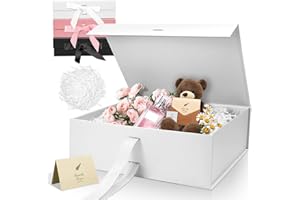 Sekepingo Weiß Luxus Große Magnet-Geschenkbox, 32,5 * 23 * 10,5cm Geschenkbox mit Band, Papier& Grußkarte Party Favor Box für Hochzeit, Geburtstag & Muttertag