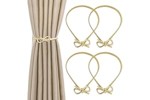 Sheryl&Rain 4 Stück Vorhang Raffhalter für Vorhänge Golden Bogenknoten,Verstellbare Raffhalter für Gardinen mit Federseil,Gardinenhalter Raffhalter Vorhang Clip für Haus Dekoration Cafe Büro