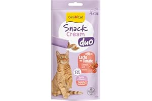 GimCat Snack Cream Duo Saumon et Tomate – Délicieuse crème Double Snack pour Chats en portions Pratiques emballées Individuellement – Lot de 6 (6 x 15 g)