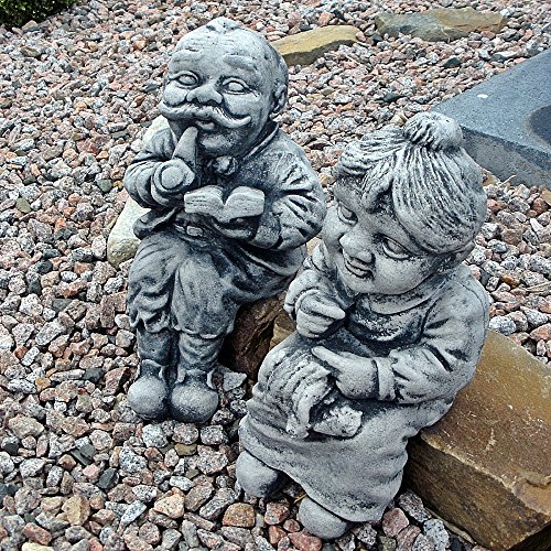 STEINFIGUR OMA UND OPA Set KANTENHOCKER SKULPTUR GARTEN FIGUR DEKO KOI massiver Steinguss - 6