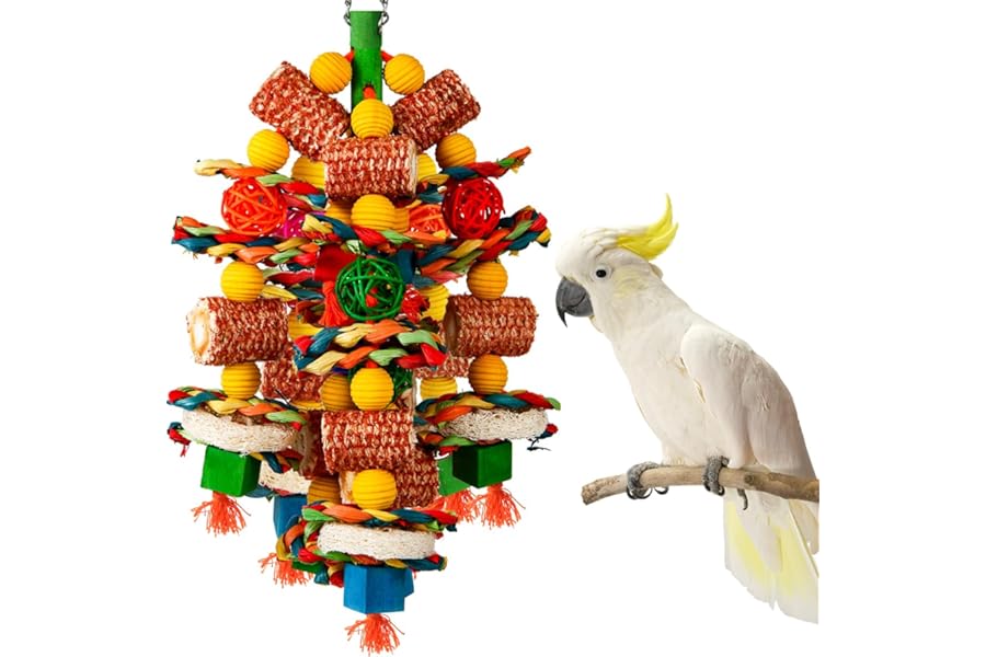 Bird Toys, Parrot Toys for Large Birds,Natural Corn cob and Loofah Slices Bird chew Toys for African Grey Parrots, Macaws, Cockatoos, Amazon Parrot and other Small and Medium-Sized Parrot (Colorful)
