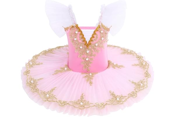 OBEEII Robe de Ballet Paillettes Broderies Ballet Tutu Justaucorps Danse Classique Gymnastique Léotard Costume