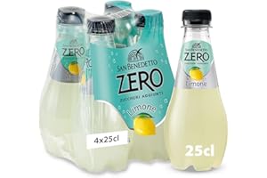 San Benedetto, Bibita Analcolica Gassata al Limone Zero, 4x250 ml, Senza Zuccheri Aggiunti e Senza Calorie, Rinfrescante e Leggera