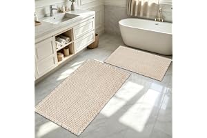Qnbonrich badrumsmatta set 2-delad (46x77cm+43x61cm), tvättbar & halkfri boho badrumsmatta, badrumsmatta för badrum, vardagsrum, tvättstuga, kök (krämfärgad)