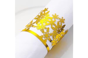 MORGIANA 50 Anneaux pour Serviettes en Papier, Anneaux pour Serviettes Jetables, Porte-Serviettes Jetables pour Décoration de Table pour Mariage, Fête de Noël et Dîner. (Flocon de Neige doré)