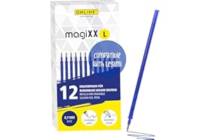 Online 12x Refill for Erasable Gel Pen, Compatible with Legami, Blue Color, 0.7 mm Medium Tip, Thermosensitive Gel Ink, Rechargeable