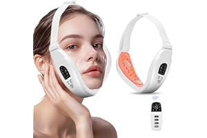 LUQIXCEY Elektrisches V-Face Shaping Massager,EMS 18 Intensitätsstufen,6 Mode Mikrostrom V Shape Face Gesichtsmassagegerät,40° Constante Temp V Shape Face Jawline Trainer Faltbar mit Fernbedienung