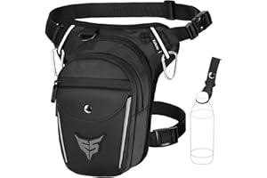 Eshow Sacoche de Jambe Moto Capacité Extensible, Sac Banane Femme Homme avec Bande Réfléchissante, 1 Clip à Gourde, 2 Mousquetons pour Randonnée Pêche