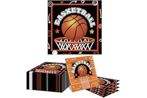GlamRays Pack of 40 Basketball Napkins, Basketball Decoration Children's Birthday, 33 x 33 cm, Black, Paper