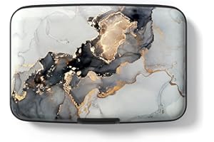 Hsxnam Credit Card Holder Wallet, RFID Blocking Credit Card Case Aluminum Metal Cute Business Card Holder Pocket ID Case for Women Men, Black Gold Marble