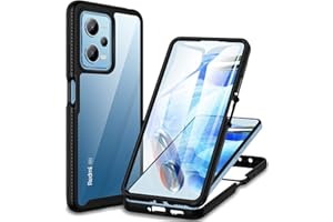 CENHUFO Funda Xiaomi Redmi Note 12 Pro 5G / Poco X5 Pro 5G, Carcasa Antigolpes 360 Grados con Protector Pantalla Integrado Robusta Doble Cara Case Transparente Anti-Amarilleo Completa Capa -Negro