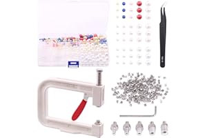 Tanstic 1332Pcs Pearl Setting Machine with Pear Set, 1330Pcs Different Sizes and Colors Pearls and Nails with Hand Press Pearl Setting Tool and Tweezers for Clothes, Handbags, Jewelry, Leather