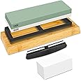 RISEMART Knife Sharpening Stones Set, Professional 1000 6000 Grit Whetstone for Sharpening Knives with Flattening Stone, Non-Slip Base, Angle Guide (5 Pcs)