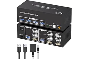TJCXELE 8K60Hz Switch KVM HDMI+Displayport 2 PC 3 Monitor USB 3.0 Hz Switch KVM 4K120 per 2 PC Condividi multi monitor e 4 dispositivi USB Supporto Modalità Estesa e Copia Adattatore 12 V Incluso