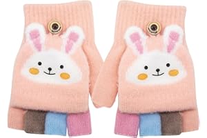 ZOLUNU Kinder Fingerlose Handschuhe Winter Warm Convertible Flip Top Handschuhe Weiches Strickfutter und elastische Niedlich Cartoon für Kinder Junge Mädchen 7-10 Jahre