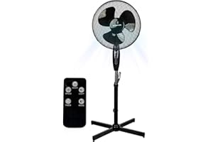 A2Z Pedestal Fan 16 Inch 3-Speed Setting Wide Angled Oscillating with Timer & LED Light - Pedestal Fans PF11627 Black