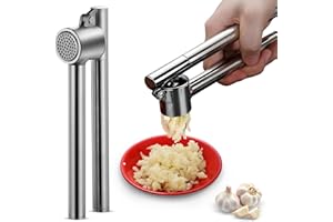 EVOKK Stainless Steel Garlic Press – No Peeling Premium Garlic Presser, Easy Clean Detachable Design, Dishwasher Safe Garlic Crusher for Fine Minced Garlic (Circular)