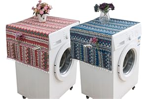 BAYINBROOK Washing Machine Cover Top, Washing Machine Covers with Pockets, Washing Machine Cover Cover, Pastoral Style Dust Cover for Refrigerators, Pack of 2, 55 x 130 cm (Red and Blue)