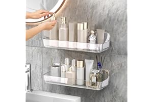 CGBE 2-Pack Acrylic Shower Shelves, No Drilling Adhesive Shower Shelf, Large Capacity Adhesive Bathroom Shelf with Drain Holes-Large