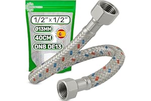 Latiguillo 40 cm Hembra 1/2” x Hembra 1/2” DN8 DE13 - Latiguillos de Fontanería Fabricada en Acero Inoxidable Temperatura máx 70°C Presión de Trabajo 10 bar - MADE IN SPAIN - ONIX TECH