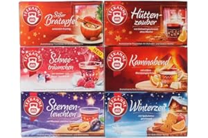 KAFFEEHAUS DIAMANT Teekanne Wintertee | 6er Mix-Set | Mit den Sorten: Sternenleuchten, Hüttenzauber, Süßer Bratapfel, Kaminabend, Winterzeit und der NEUEN Sorte Schneeträumchen