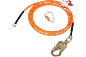 JACKFRU Stahlseilkern-Flip-Line-Kits 12mm*2,4m / 3m /3,6m, Stahlkern Lanyard mit Triple Lock-Karabiner, Verstellbares Lanyard Klettern Bergseile für Baumkletterer, Baumpfleger, Absturzsicherung (12mm*2.4M)