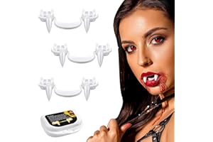 KQLHLHDYZ 3 PCs Dientes de Vampiro para Halloween, Colmillos de Vampiro Retráctiles, Dientes Falsos Reutilizables con Caja Portátil, Colmillos Falsos para Disfraces de Vampiro, Cosplay Party Props Accesorios