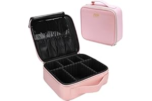 FAIM BEAUTY Travel Makeup Train Case Makeup Cosmetic Case Organizer Portable Artist Storage Bag with Adjustable Dividers for Cosmetics Makeup (Pink, Small)