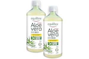 Equilibra Aloe Vera da Bere, 100% Pura Polpa di Aloe, 2x1000 ml per 40 Giorni, Azione Depurativa e Lenitiva, Senza Zuccheri, con Polisaccaridi, Da Bere Puro o Diluito in Acqua