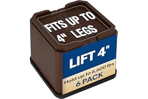 aspeike 4 Inch Heavy Duty Bed Risers - Oversized Furniture & Sofa Lift Elevators - Square, Large Couch Table Bed Raising Blocks - Stackable up to 8" for Better Storage Space - 4 Pack Lifts 6,600 lbs