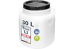 Garronda 30 litros Barril Cuadrado BPA-Libre y Barril para Piensos Boca Ancha Depósito de Agua con Tapa para Sauerkraut y Salmuera para Carne tonel para Agua de Lluvia GD-0088, Blanco