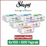 Sleepy Easy Clean Y&uuml;zey Temizlik Havlusu Mendili Doğa + Meyve Serisi 6X100 Karma Paket
