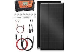 Rvpozwer 400W Solarpanel kit, für 12V/24V Batterien, N-Type Monokristalline solarmodul mit 30A Laderegler, Z-Befestigungsklammern, 2×200W Solarpanele, 18BB PV Modul für Caravan,Yacht,Garten (400w kit)