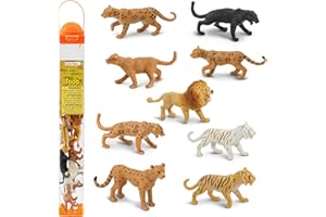 Safari Ltd. Duże drapieżne koty Toob 694604-9x ręcznie malowane figurki kolekcjonerskie w tubce, lew, tygrys, biały tygrys, jaguar, czarna pantera, lew górski, gepard, lampart i ocelot