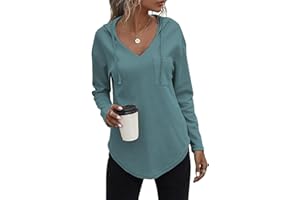 Cuptacc Sweat a Capuche Femme Col V Sweat Hoodie Manche Longue Automne Hiver Top Blouse Chic et élégant