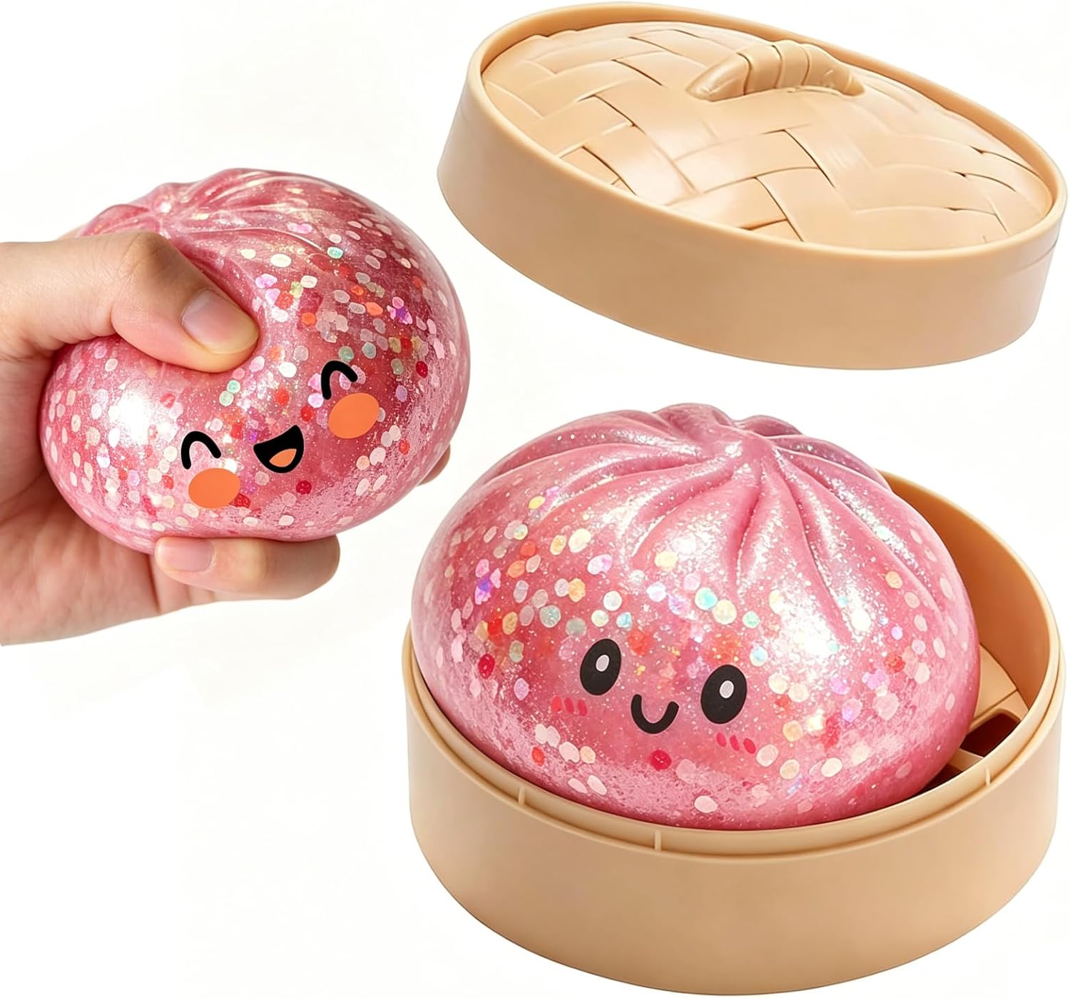 DIANLIANG Glitter Dumpling Sorpresa Jguete Dmplings Mystery con Caja Vaporera (Rosa Brillante)