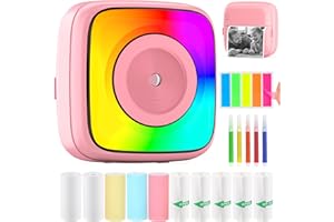 HUIJUTCHEN Mini Pocket Printer Portable Thermal Photo Printer with 10 Rolls Printing Paper for Android or iOS APP, Bluetooth Inkless Printer Labler Maker