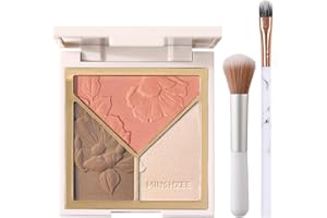 EONFAVE 3-in-1 Highlighter Puder Schimmer Make-Up Highlighter Contouring Blush, Glattes Pulver Dreidimensional Highlighter Rouge Contouring Palette Mit Spiegel Und Bürste