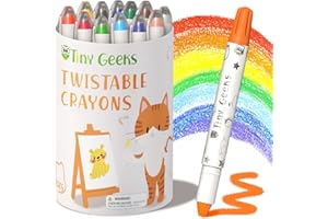 TinyGeeks 12 Pastelli a Cera Twistabili - Non Tossici per Bambini 1-3 Anni - Pastelli a Cera Lavabili per Bambini di Età 4-8 Anni