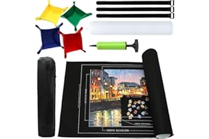 KAHEIGN Estera de Rompecabezas Portátil, 1000/1500 /2000 Piezas Almohadilla de Plegable Enrollable para Almacenamiento de Rompecabezas con 4 Bandejas, 3 Correas, Inflable Tubo y Bomba (118CM x 80CM)