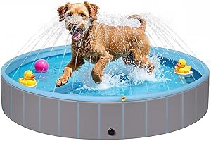 ‎EUGAD EUGAD Brodzik dla małych psów, składany basen dla psa, antypoślizgowa wanna dla psów, basen wodny ze zraszaczami wodnymi, jasnoniebieski i jasnoszary, 80x20cm 0017GYYC