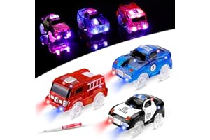 PROACC Track Cars für Kinder, 3 Pack Race Cars Autorennbahn Spielzeug Auto, 5 LED Blinklichtern Magic Toys, Childs Geschenke