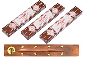 Original Satya Namaste Incense Sticks Pack of 3X 15G with Greensense Holder for Aromatherapy, Spa, Yoga, Weddings, Meditation, Healing, Positivity and Relaxation