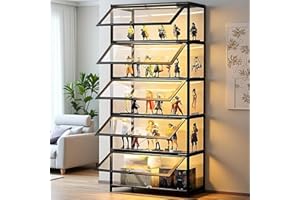 Scribora Vitrina con puerta de vidrio acrílico, vitrina de 5 niveles, organizador de juguetes coleccionables, estantería para dormitorio, rincón de lectura, habitación de niños, bambú (puerta abatible