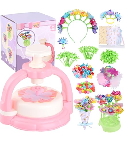 Charmofun Handmatige activiteit voor meisjes, met bloemenmachine, bloemenspeelgoed voor kinderen van 3 jaar, creatief knutselcadeau voor meisjes, 4, 5, 6, 7, 8, 9 jaar (navulbaar