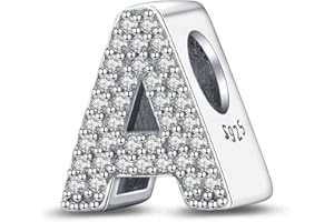 LaMenars A-Z Letter Charms925 Sterling Silver Beads for Pandora Bracelets with 5A Cubic Zirconia, Birthday Jewelry Gifts Women Girls