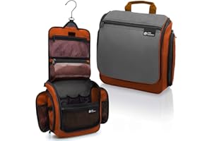 DD D&D WANDERLUST D&D - Kulturbeutel zum Aufhängen – Designer-Reise-Organizer für Make-up und Toilettenartikel für Damen und Herren – Hängekoffer für Kosmetik und Toilettenzubehör mit drehbarem Metallhaken Rot