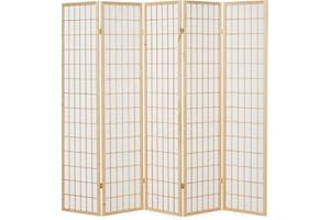 ‎HOMESTYLE4U Homestyle4u 76, Paravent Raumteiler 5 teilig Holz Natur Sichtschutz Raumtrenner Reispapier Weiß Höhe 175 cm