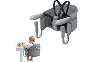 Aufun seggiolino da tavolo pieghevole per bambini, seggiolino con morsetti antiscivolo, schienale ergonomico, cintura di sicurezza, seggiolone da viaggio per bambini a casa e in viaggio (grigio)